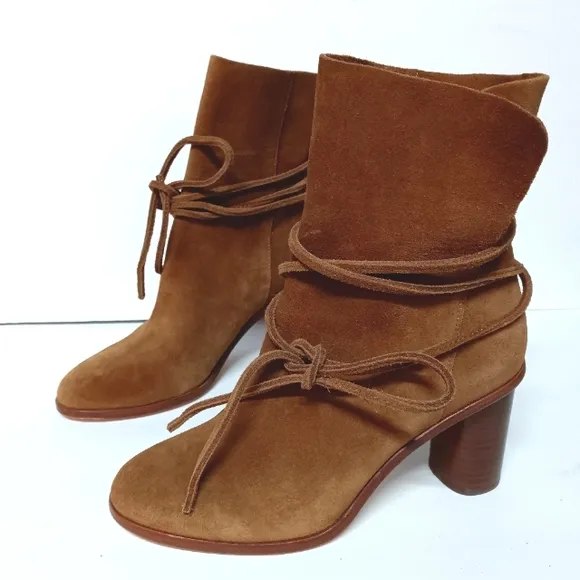 Anthropologie Pour La Victoire Irona Brown Suede Tie Boots Size