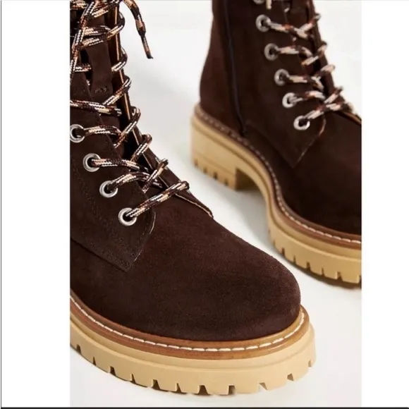ANTHROPOLOGIE Suede Lace Up Hiker Boots Heel Shoes Crafted Soft Size 37 NWT
