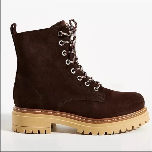 ANTHROPOLOGIE Suede Lace Up Hiker Boots Heel Shoes Crafted Soft Size 37 NWT