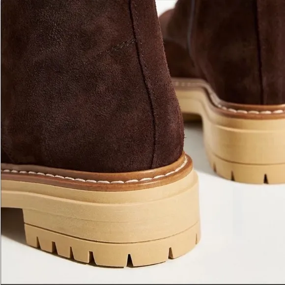 ANTHROPOLOGIE Suede Lace Up Hiker Boots Heel Shoes Crafted Soft Size 37 NWT