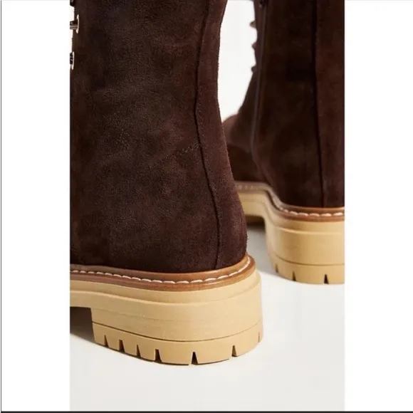 ANTHROPOLOGIE Suede Lace Up Hiker Boots Heel Shoes Crafted Soft Size 37 NWT