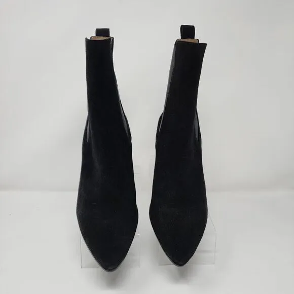 Antonio De Faria Debora Suede Heels Womens 7.5 Black Leather Booties Pull On