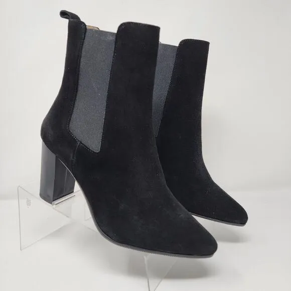 Antonio De Faria Debora Suede Heels Womens 7.5 Black Leather Booties Pull On