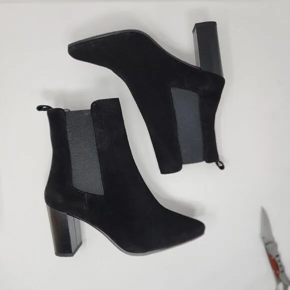 Antonio De Faria Debora Suede Heels Womens 7.5 Black Leather Booties Pull On