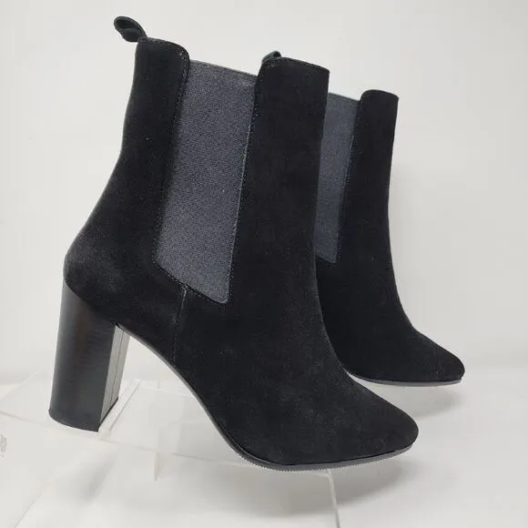 Antonio De Faria Debora Suede Heels Womens 7.5 Black Leather Booties Pull On