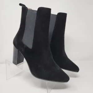 Antonio De Faria Debora Suede Heels Womens 7.5 Black Leather Booties Pull On