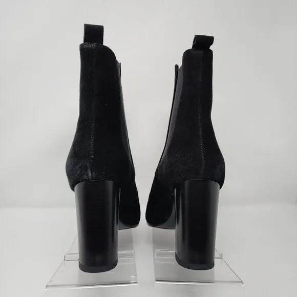 Antonio De Faria Debora Suede Heels Womens 7.5 Black Leather Booties Pull On