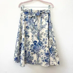 Antonio Melani Blue Floral Belted Midi Skirt Cottagecore Coastal Chic Size 6