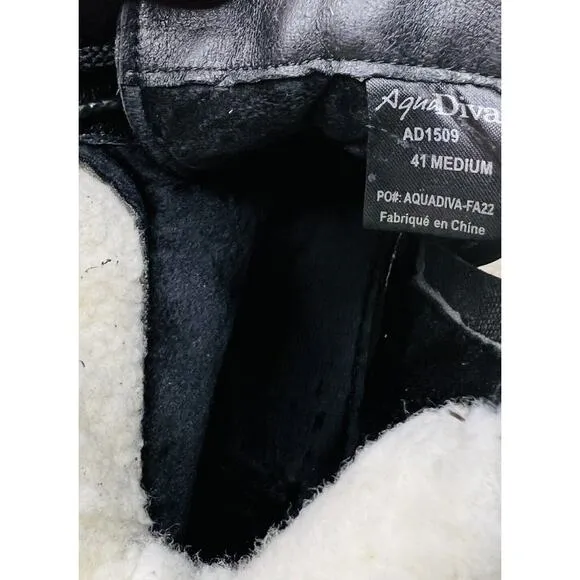 AquaDiva Sola Boots 10 Black Suede White Faux Fur Combat Water Resistant 41 NEW