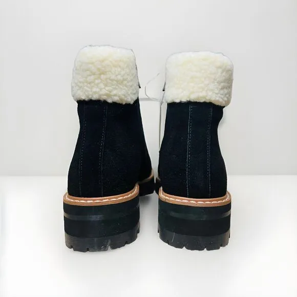 AquaDiva Sola Boots 10 Black Suede White Faux Fur Combat Water Resistant 41 NEW