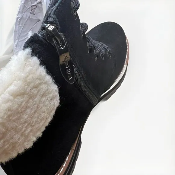 AquaDiva Sola Boots 10 Black Suede White Faux Fur Combat Water Resistant 41 NEW