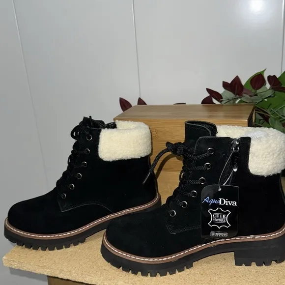 AquaDiva Sola Faux Shearling Cuff Suede Boots (1435)