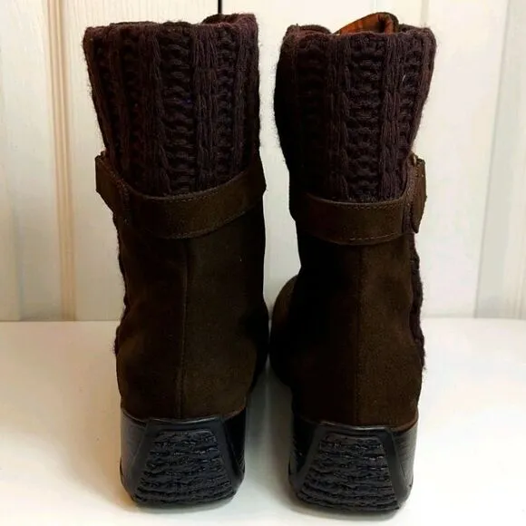 Aquatalia Brown Suede Wedge Sweater Boots Sz 10