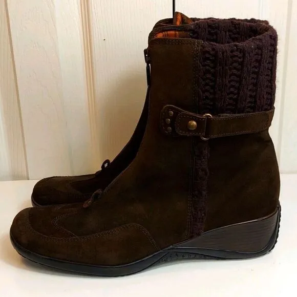 Aquatalia Brown Suede Wedge Sweater Boots Sz 10