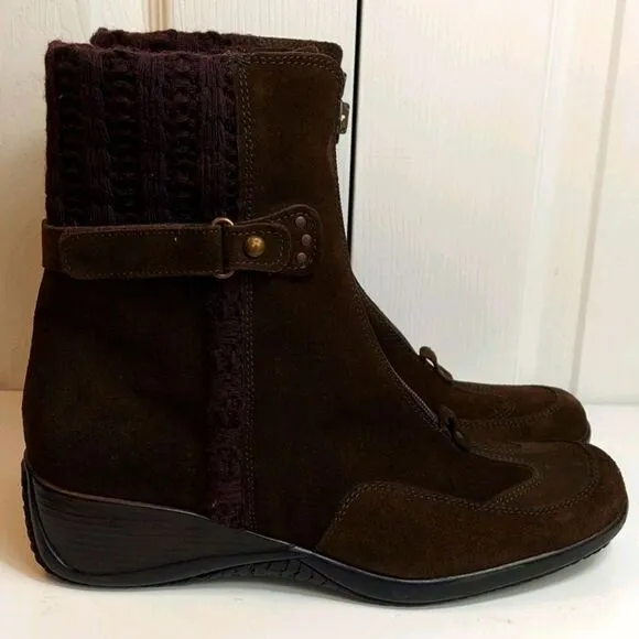 Aquatalia Brown Suede Wedge Sweater Boots Sz 10