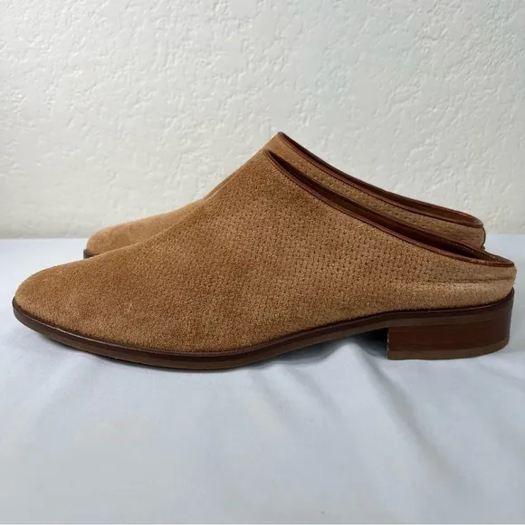 Aquatalia Fife Perforated Brown Suede Casual Slip On Mules Slides Shoes Size 11