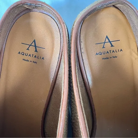 Aquatalia Fife Perforated Brown Suede Casual Slip On Mules Slides Shoes Size 11