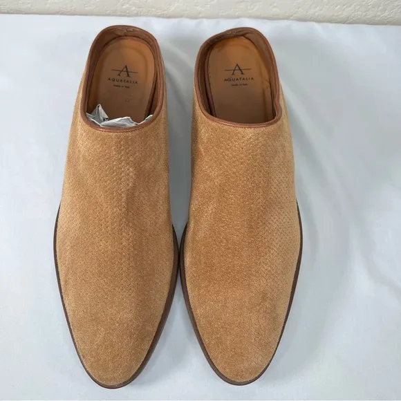 Aquatalia Fife Perforated Brown Suede Casual Slip On Mules Slides Shoes Size 11