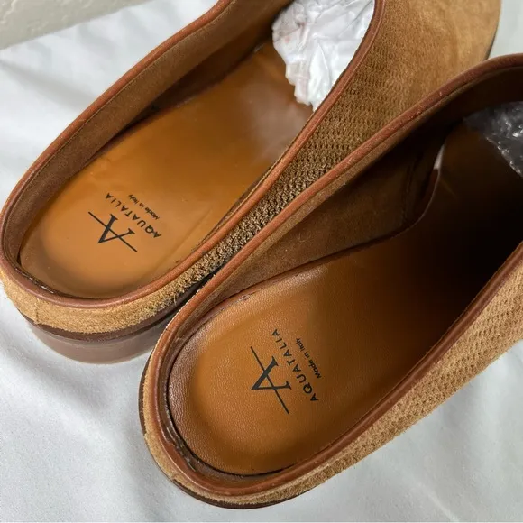 Aquatalia Fife Perforated Brown Suede Casual Slip On Mules Slides Shoes Size 11
