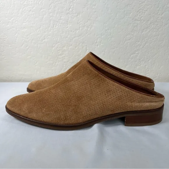 Aquatalia Fife Perforated Brown Suede Casual Slip On Mules Slides Shoes Size 11