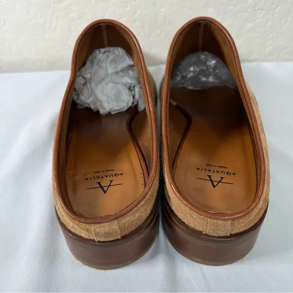 Aquatalia Fife Perforated Brown Suede Casual Slip On Mules Slides Shoes Size 11