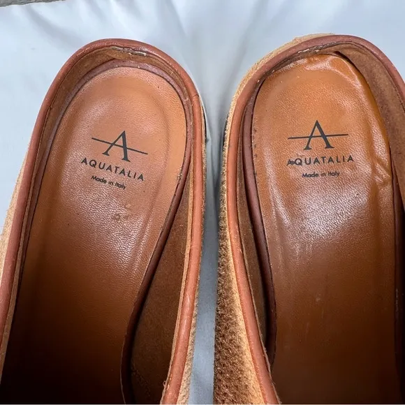 Aquatalia Fife Perforated Brown Suede Casual Slip On Mules Slides Shoes Size 11