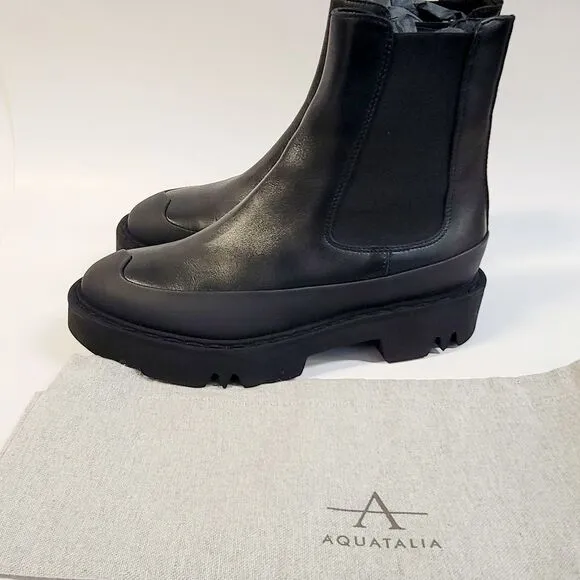 Aquatalia Holly Black Leather Lub Boots and Dust Bag Size 8 NIB