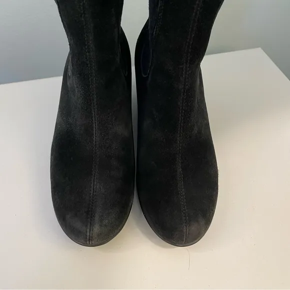 Aquatalia Versa Waterproof Black Nappa Suede Chelsea Wedge Ankle Boots 7