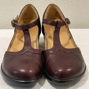 ARAVON &quot;Maura&quot; T-Strap Genuine Leather Pump, Wine - 6.5 B