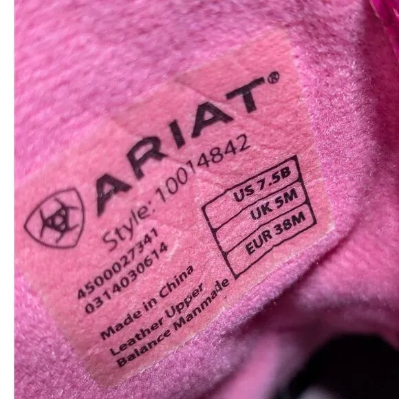 Ariat Fatbaby Suede Cowboy Boots Pink Black Womens 7.5 Western Cowgirl Rodeo