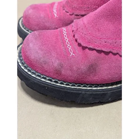 Ariat Fatbaby Suede Cowboy Boots Pink Black Womens 7.5 Western Cowgirl Rodeo