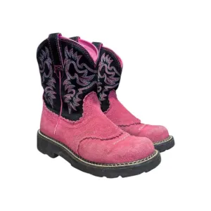Ariat Fatbaby Suede Cowboy Boots Pink Black Womens 7.5 Western Cowgirl Rodeo