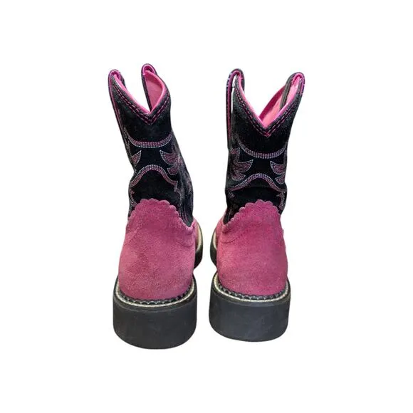Ariat Fatbaby Suede Cowboy Boots Pink Black Womens 7.5 Western Cowgirl Rodeo