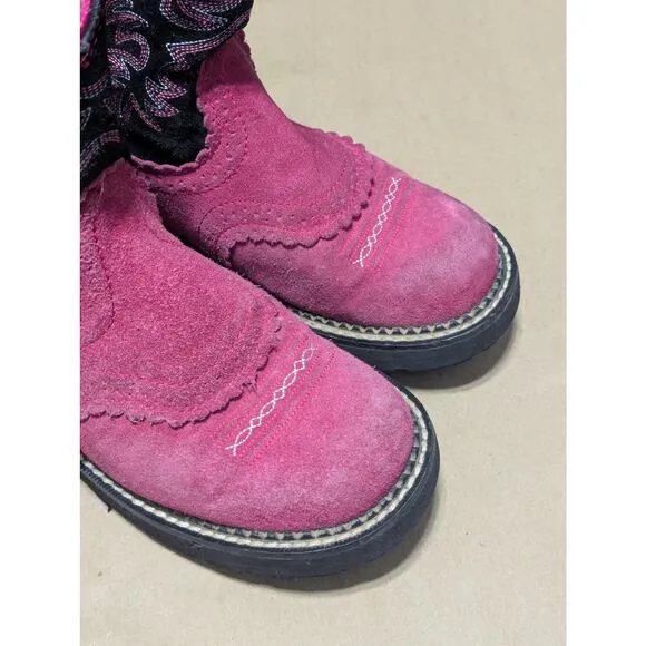 Ariat Fatbaby Suede Cowboy Boots Pink Black Womens 7.5 Western Cowgirl Rodeo