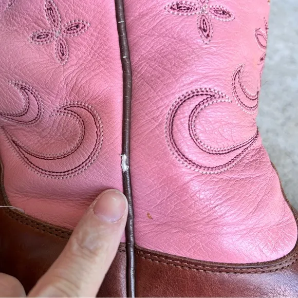 Ariat Pink &amp; Brown Leather Cowboy Boots Western Tassel Cowgirl Women's Size 10