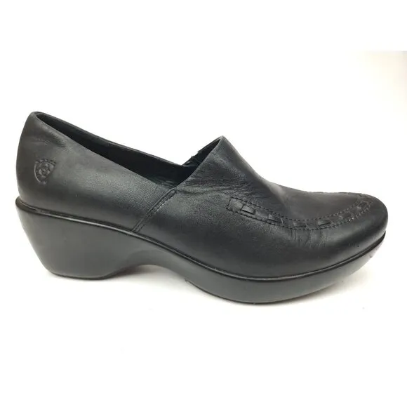Ariat Shoes Womens 9 B Wedge Clogs Black Leather Pull On Round Toe 21160