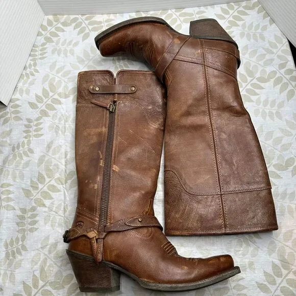 Ariat Wild Flower Women's Brown Leather Knee High Tall Boots 10016359 Size 6.5 B