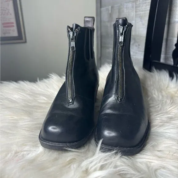 Ariat women 6 black leather front zip chelsea ankle pull on boots