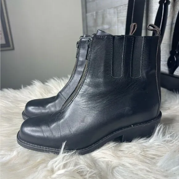 Ariat women 6 black leather front zip chelsea ankle pull on boots