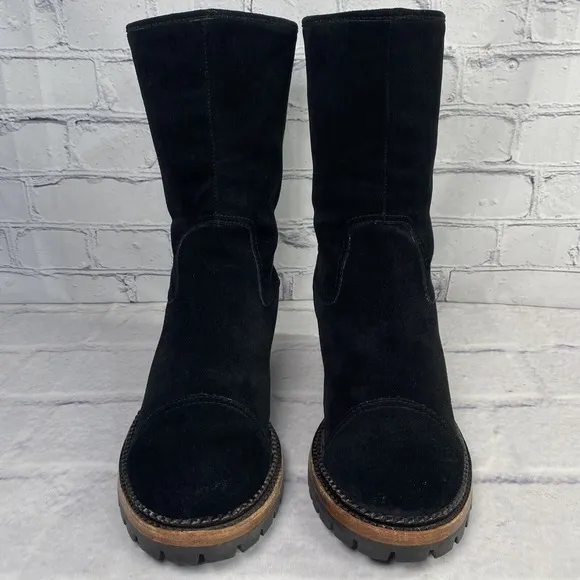 ASH Black Biker Boots Size 39 US 8 Deerskin Suede Lug Sole Pull On