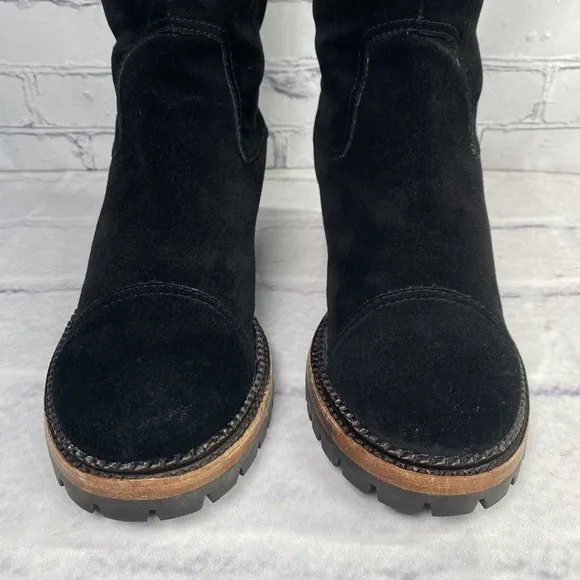 ASH Black Biker Boots Size 39 US 8 Deerskin Suede Lug Sole Pull On