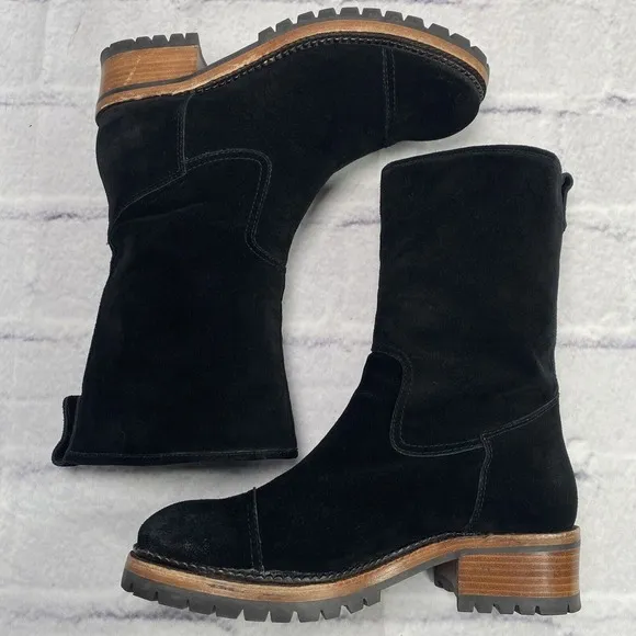 ASH Black Biker Boots Size 39 US 8 Deerskin Suede Lug Sole Pull On