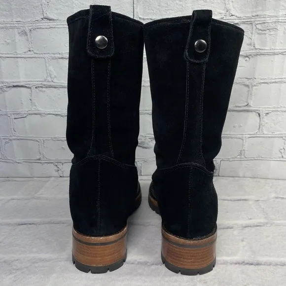 ASH Black Biker Boots Size 39 US 8 Deerskin Suede Lug Sole Pull On