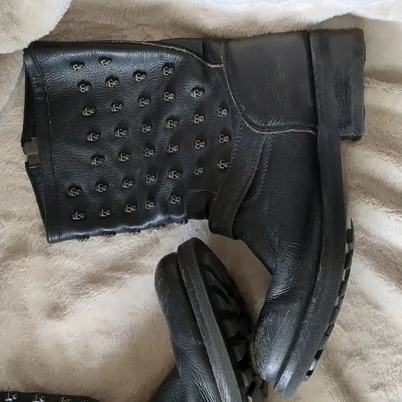 Ash Black Leather Skull Studded Boots Size 41