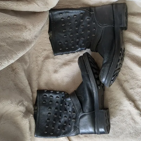 Ash Black Leather Skull Studded Boots Size 41