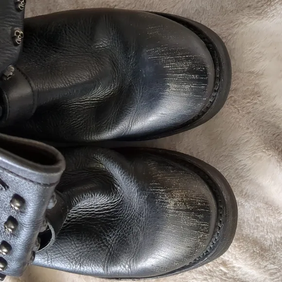 Ash Black Leather Skull Studded Boots Size 41