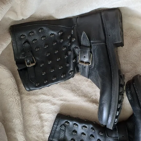 Ash Black Leather Skull Studded Boots Size 41