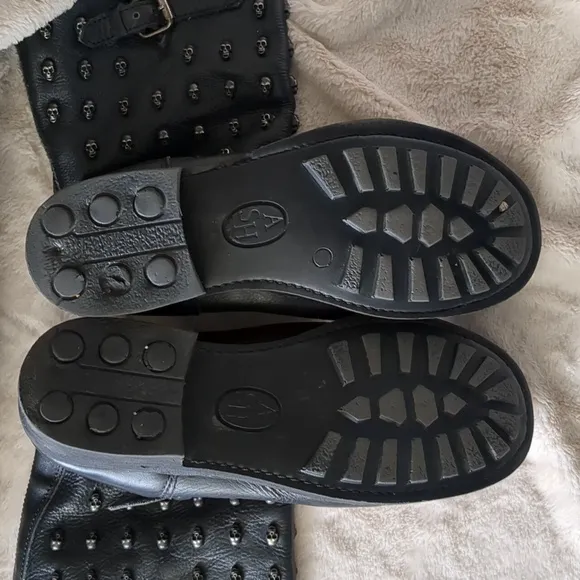 Ash Black Leather Skull Studded Boots Size 41