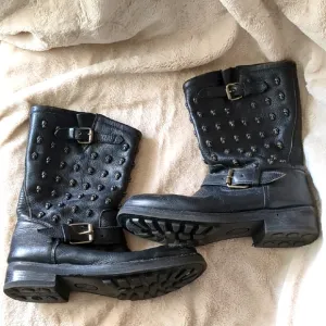 Ash Black Leather Skull Studded Boots Size 41