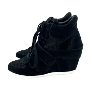 Ash Bowie Black Suede Leather Perforated Mesh Wedge Sneakers SZ 38 EU